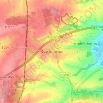 Oberlichtenauの地形図、標高、地勢