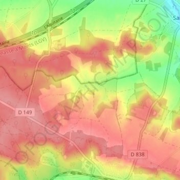 Rouillonの地形図、標高、地勢