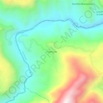 Tlapehualaの地形図、標高、地勢