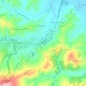 Cerasolo Ausaの地形図、標高、地勢