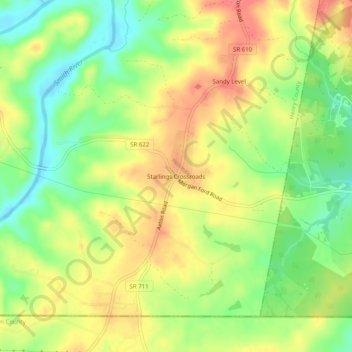 Starlings Crossroadsの地形図、標高、地勢