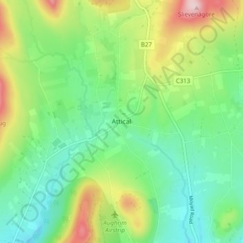 Atticalの地形図、標高、地勢