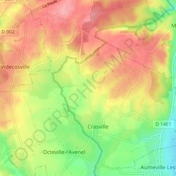 Le Perronの地形図、標高、地勢