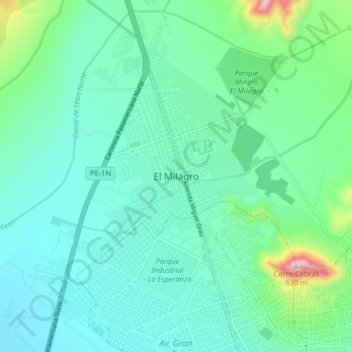 El Milagroの地形図、標高、地勢