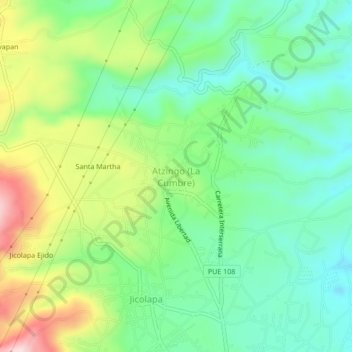 Atzingo (La Cumbre)の地形図、標高、地勢