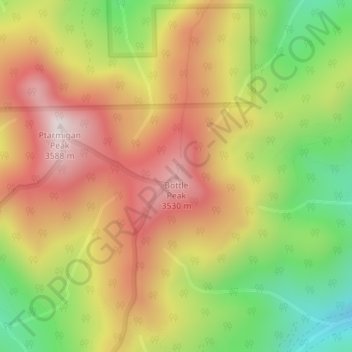 Bottle Peakの地形図、標高、地勢