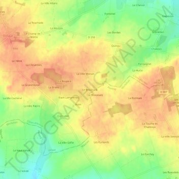 Le Broussaisの地形図、標高、地勢