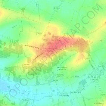 Le Bourgの地形図、標高、地勢