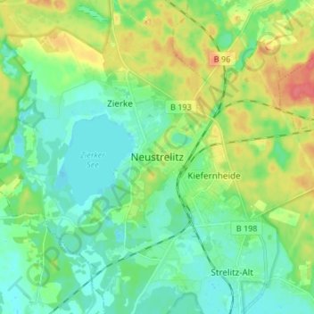 Neustrelitzの地形図、標高、地勢