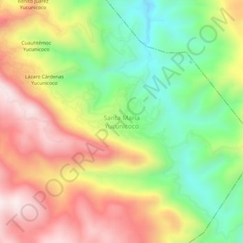 Santa María Yucunicocoの地形図、標高、地勢