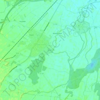 Bruehliの地形図、標高、地勢