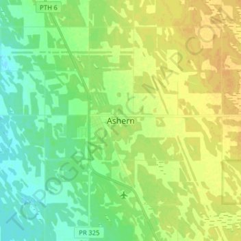 Ashernの地形図、標高、地勢