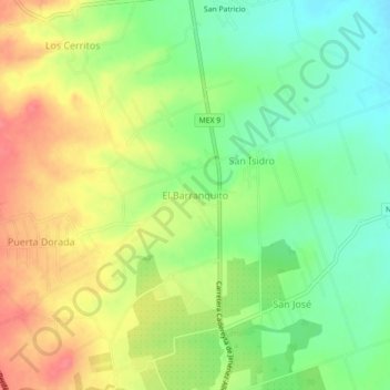 El Barranquitoの地形図、標高、地勢