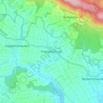 Friesenhausenの地形図、標高、地勢