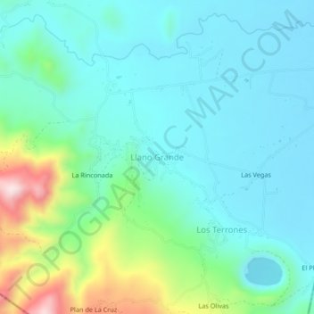 Llano Grandeの地形図、標高、地勢