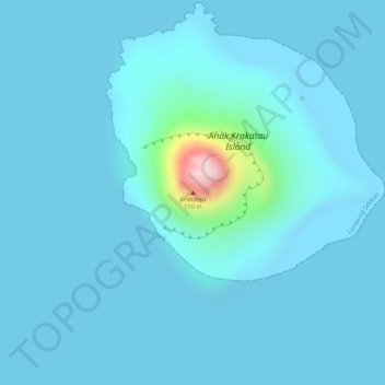 Krakatoaの地形図、標高、地勢