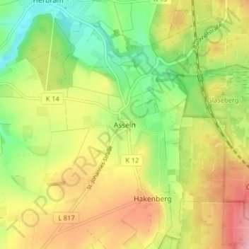 Asselnの地形図、標高、地勢