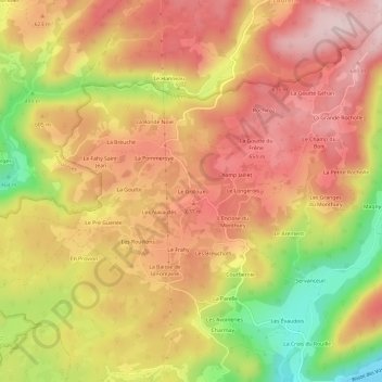Le Grillouxの地形図、標高、地勢