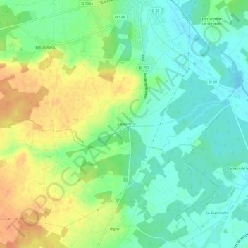 Sautardの地形図、標高、地勢