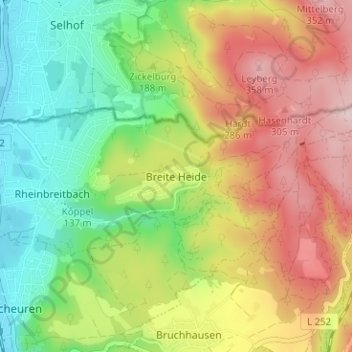 Breite Heideの地形図、標高、地勢