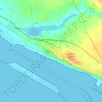 Mazagónの地形図、標高、地勢