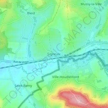 Signeulxの地形図、標高、地勢