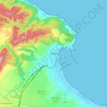 Arzewの地形図、標高、地勢