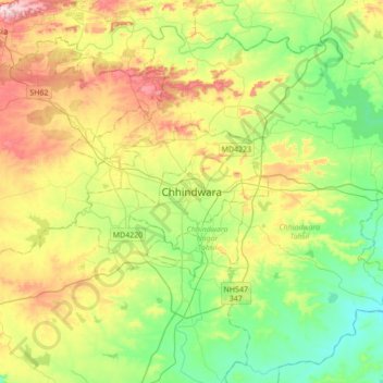 Chhindwaraの地形図、標高、地勢