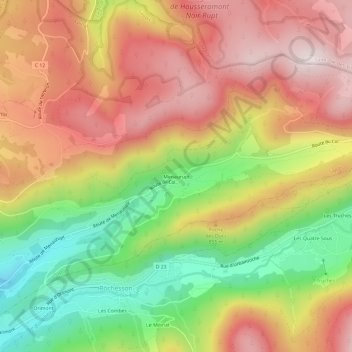 Menauruptの地形図、標高、地勢