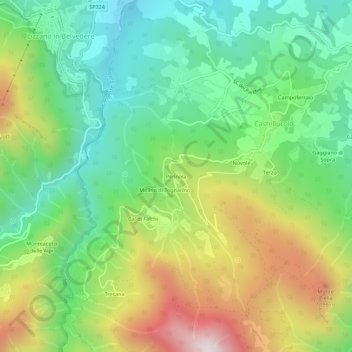 Pennolaの地形図、標高、地勢