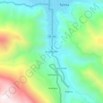 Huanuquilloの地形図、標高、地勢