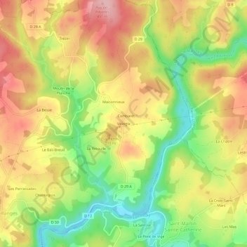 Virareixの地形図、標高、地勢
