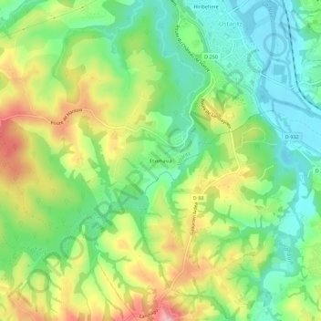 Etxehasiaの地形図、標高、地勢