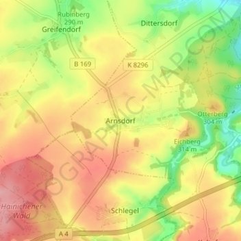 Arnsdorfの地形図、標高、地勢