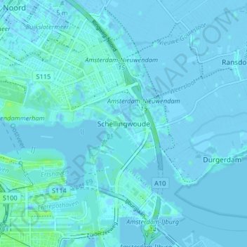 Schellingwoudeの地形図、標高、地勢