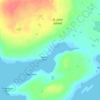 St. John Islandの地形図、標高、地勢