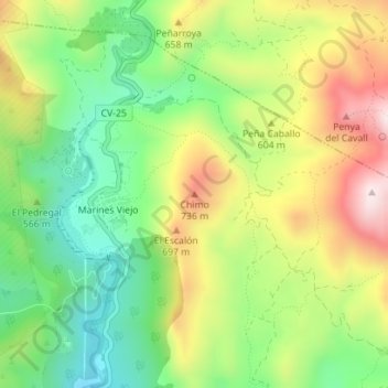 Chimoの地形図、標高、地勢