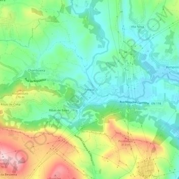 Freixialの地形図、標高、地勢