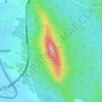 Bulahdelah Mountainの地形図、標高、地勢