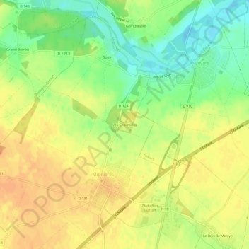 Les Charmillesの地形図、標高、地勢