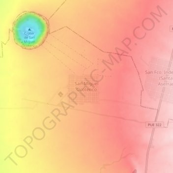 San Miguel Ocotencoの地形図、標高、地勢