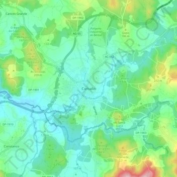 Carballoの地形図、標高、地勢