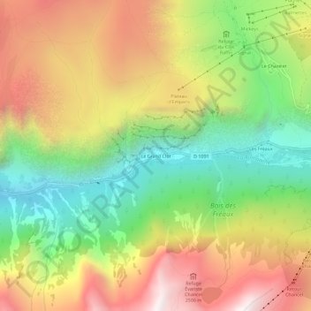Le Grand Clotの地形図、標高、地勢