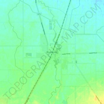 Rochesterの地形図、標高、地勢
