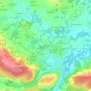 La Vigneの地形図、標高、地勢