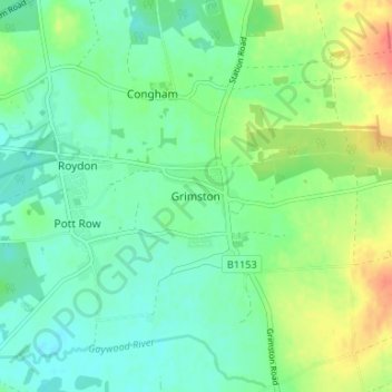 Grimstonの地形図、標高、地勢