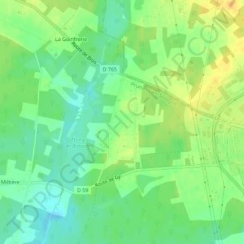 Les Chevinièresの地形図、標高、地勢