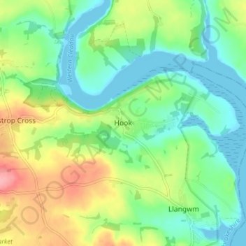 Hookの地形図、標高、地勢