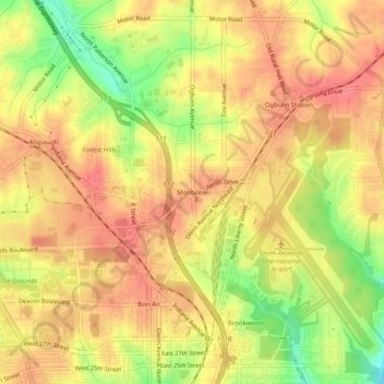 Montviewの地形図、標高、地勢