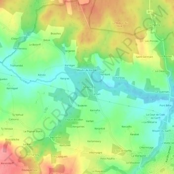 Kerpeuの地形図、標高、地勢